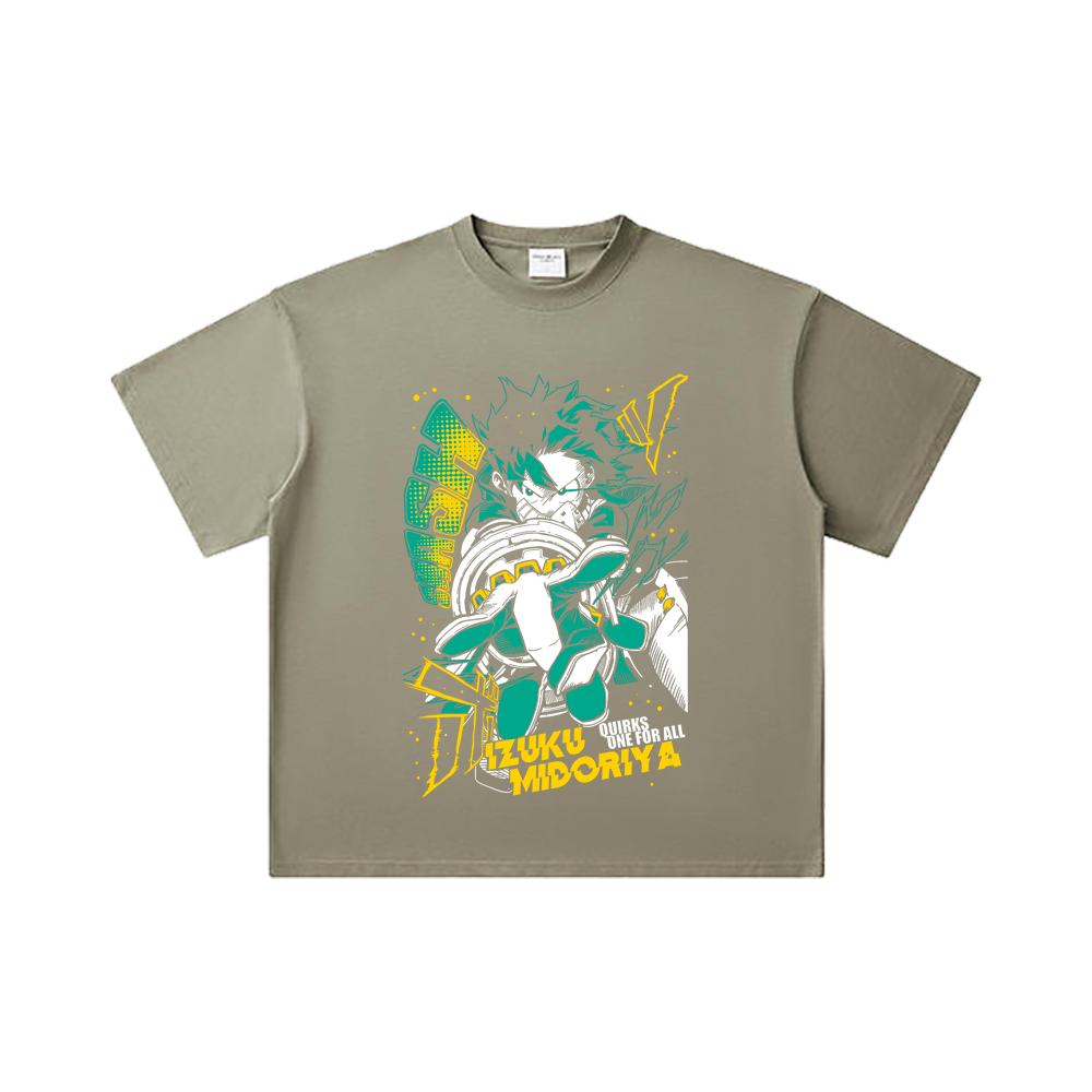 260 GSM Double Yarn 32 Count 100% Cotton My Hero Academia V2 Deku Print Unisex Heavy Cotton T Shirt