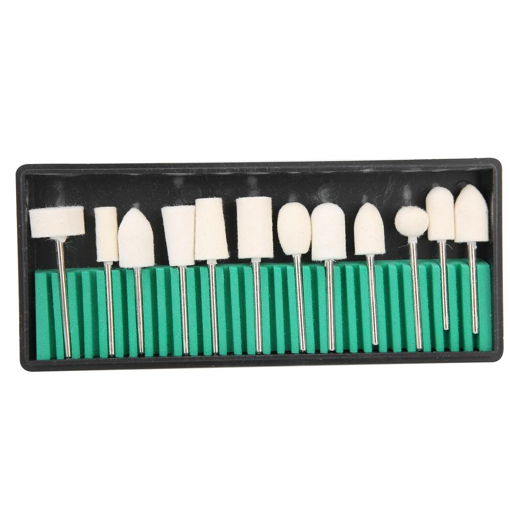 12 Stück Wollfilz Nagel Schleif Polierkopf Tragbares Nagelbohrer Bit Set Zubehör