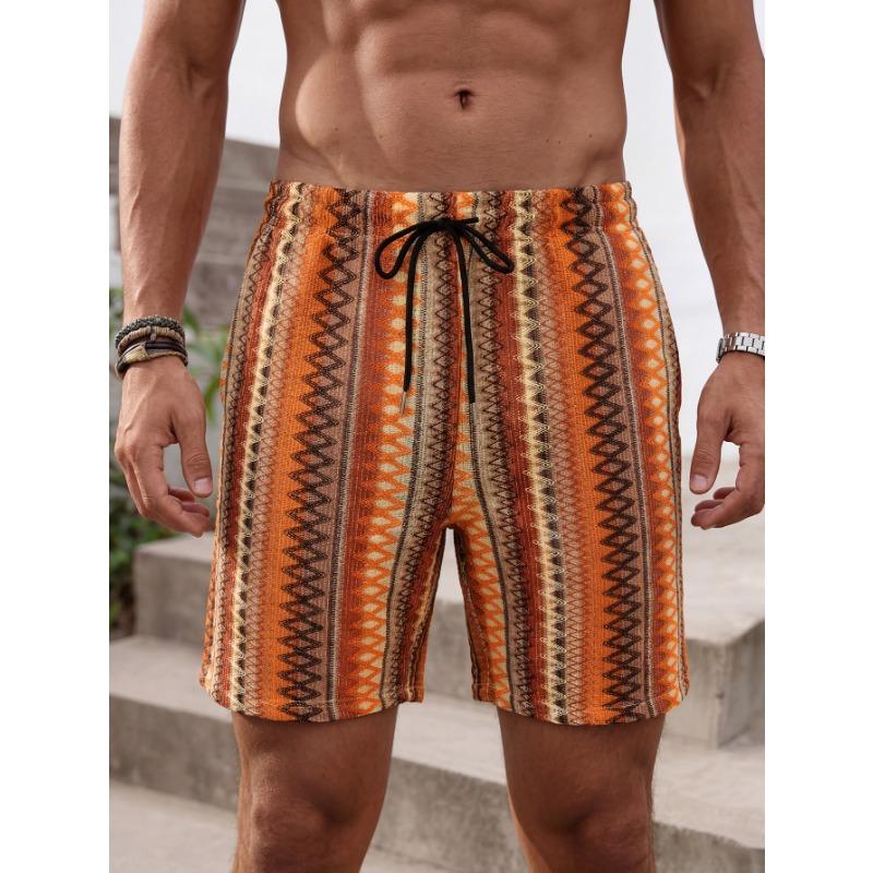 

Mens Geometric Print Drawstring Casual Shorts S оранжевый