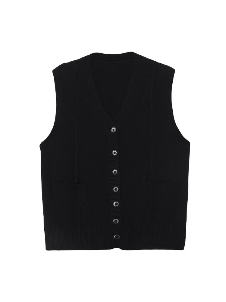 V-Neck Striped Knit Wool Sweater Vest for Middle-Aged and Elderly Women - Winter Style