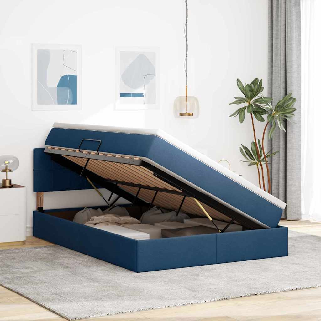 Storage Bed with Mattress Blue 140 X 190 Cm Particleboard