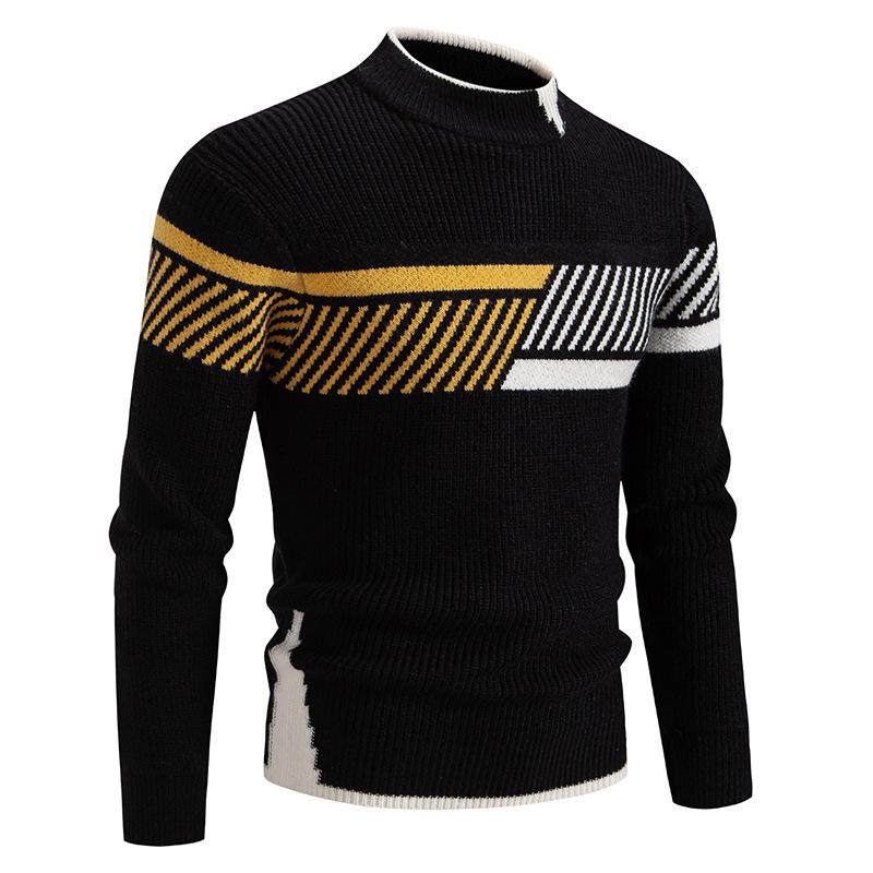 Men's Plus Size Color Block Half-High Collar Pullover Knitwear