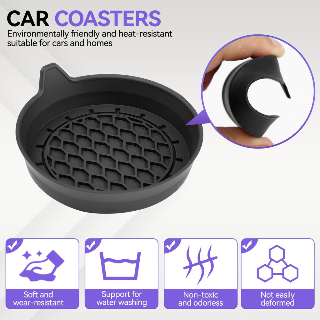2pcs Car Cup Coaster Universal Non-Slip Insert Water Cup Holders Pads Mat Interior Accessories For Perfectly For Most Cups Black
