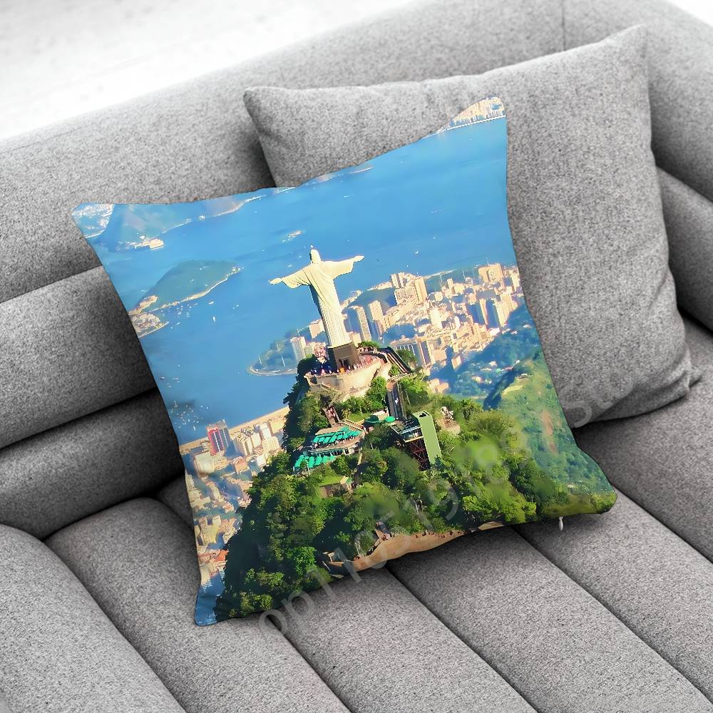 Rio De Janeiro Brazil Flag Map Passport Throw Pillow Case For 45x45cm 40x40cm 50x50cm 30x30cm Square Car Pillowcase Shell