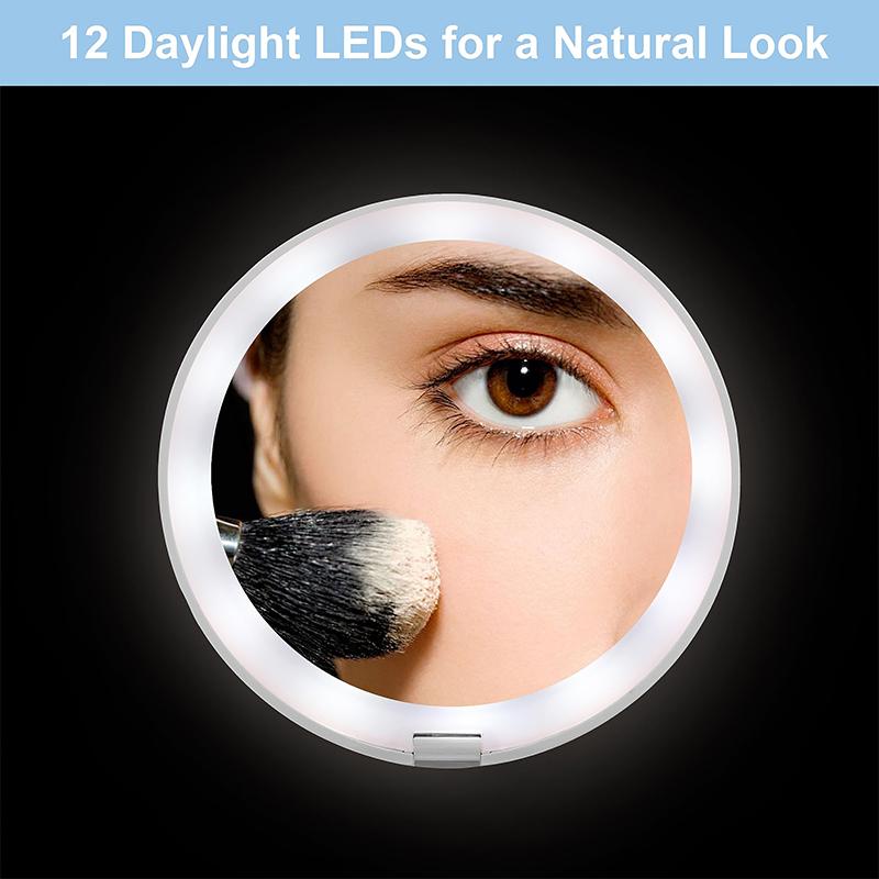USB Rechargeable Handy Round LED Mirror For Make-Up Compact Makeup Flip Led Makeup Mirror