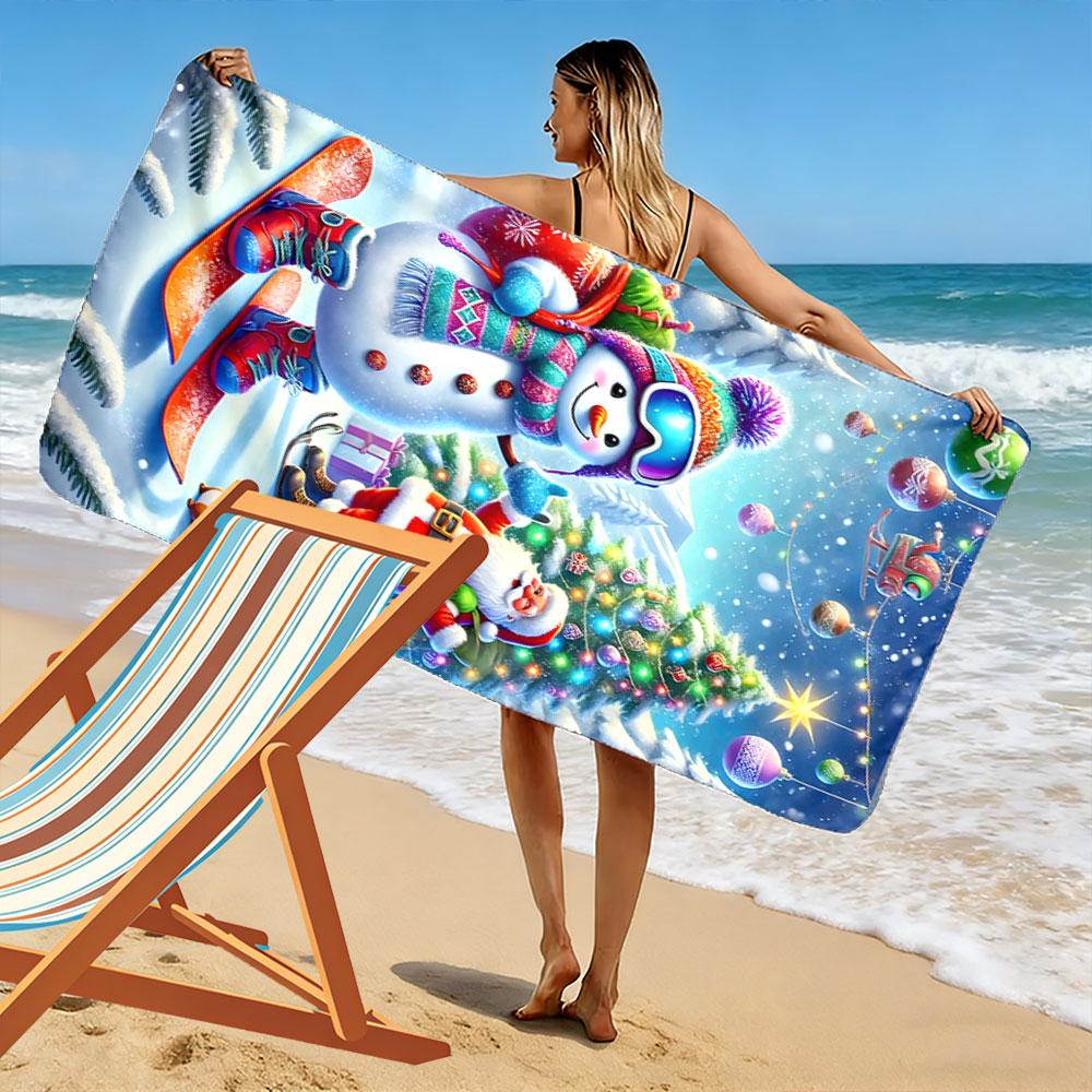 Vibrant winter wonderland scene Print beach towel, quick drying, suitable for travel, outdoor sports, jogging, the beach and swimming, gift