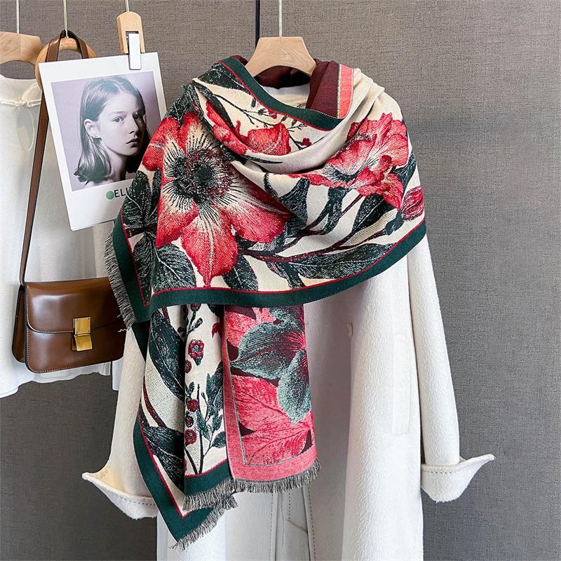 Women Winter Scarf Cashmere Pashmina Shawls and Wraps Bufandas Floral Print Warm Thick Scarves Blanket for Lady Newpe
