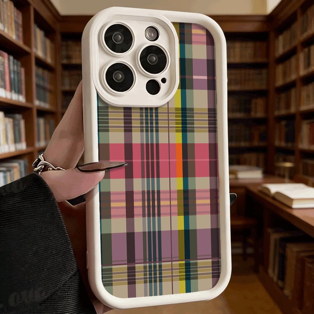 Vintage Plaid Pattern Phone Case for iPhone 17 16 15 14 13 12 11 Pro Max Plus Anti Scratch, Gel Flexible Protective