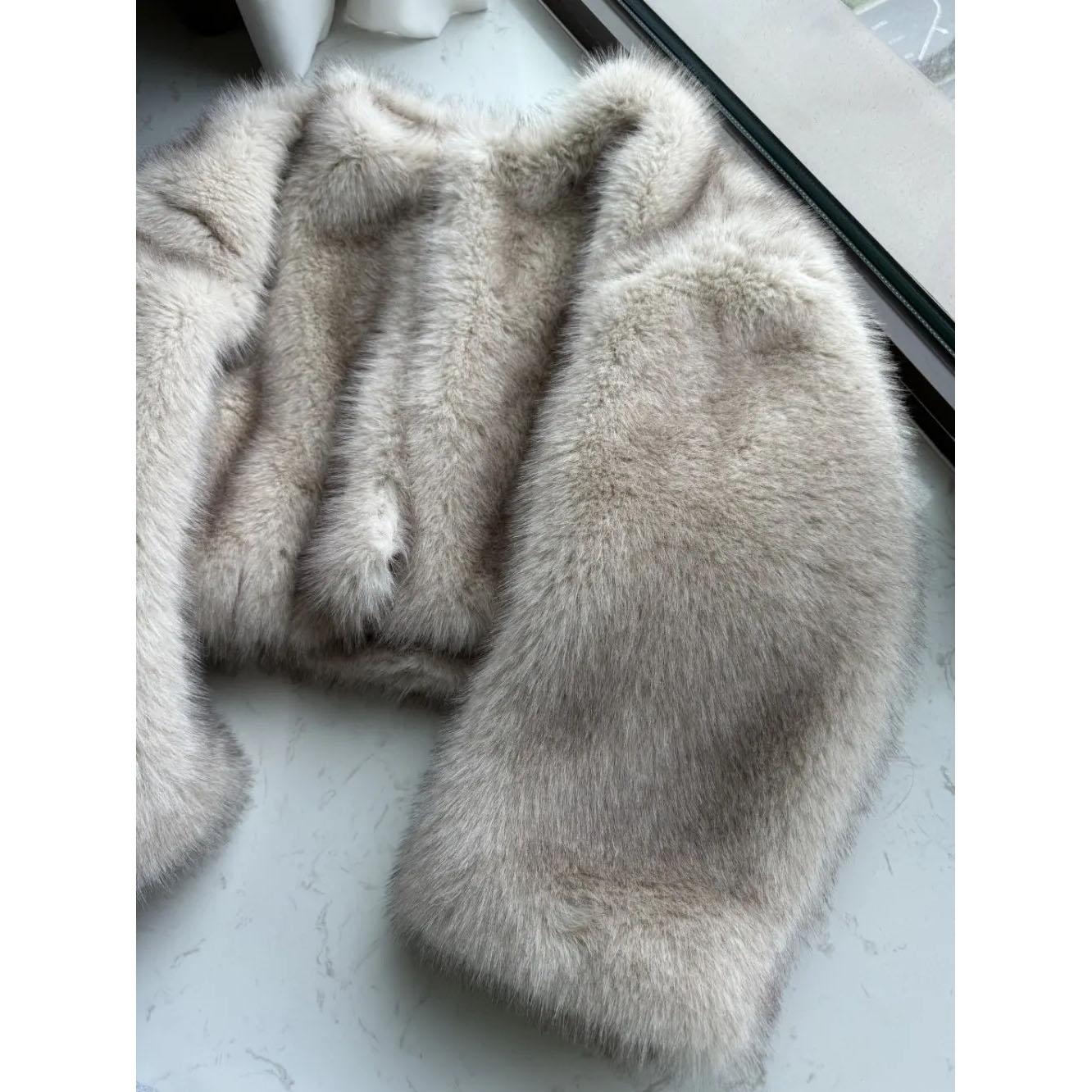 

Autumn Winter Fashion Gradient Fluffy Fur Coat Women High Street Luxury Faux Fox Fur Jacket Female Overcoats XXL белый