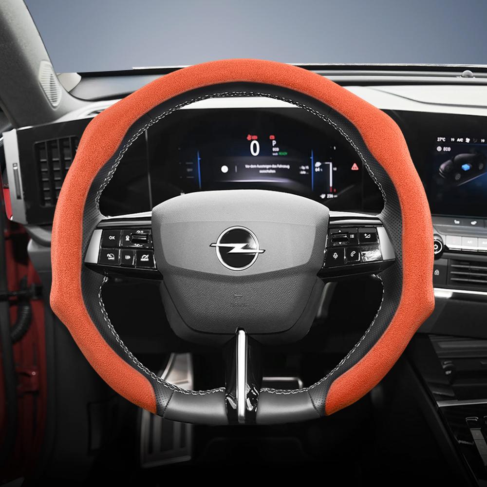 Convient pour Opel Housse de Volant Premium en Daim à Clipser, Antidérapante et Durable, Volant Rond et en Forme de D Disponibles