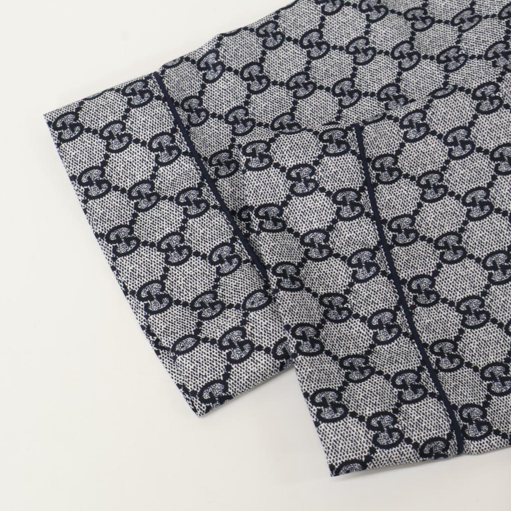 GUCCI [/Domestic Regular] 794903 GG Print Silk Long Sleeve Pajama Shirt/ tops Navy / grayUsed