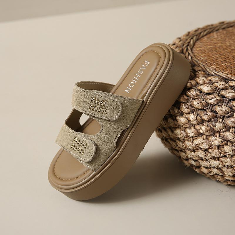 

Boken шлепанцы женские летняя одежда 2025 новые ретро липучка пробка шлепанцы повседневная римская обувь женская обувь 38 армия зеленый