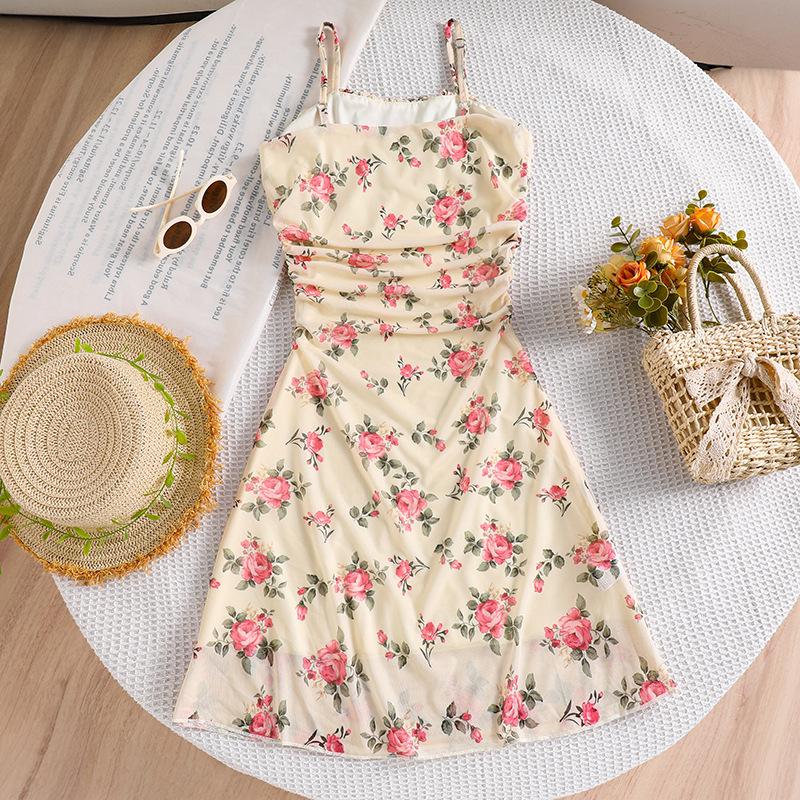 Dívčí módní šaty, Letní dětské sladké květinové šaty na ramínka