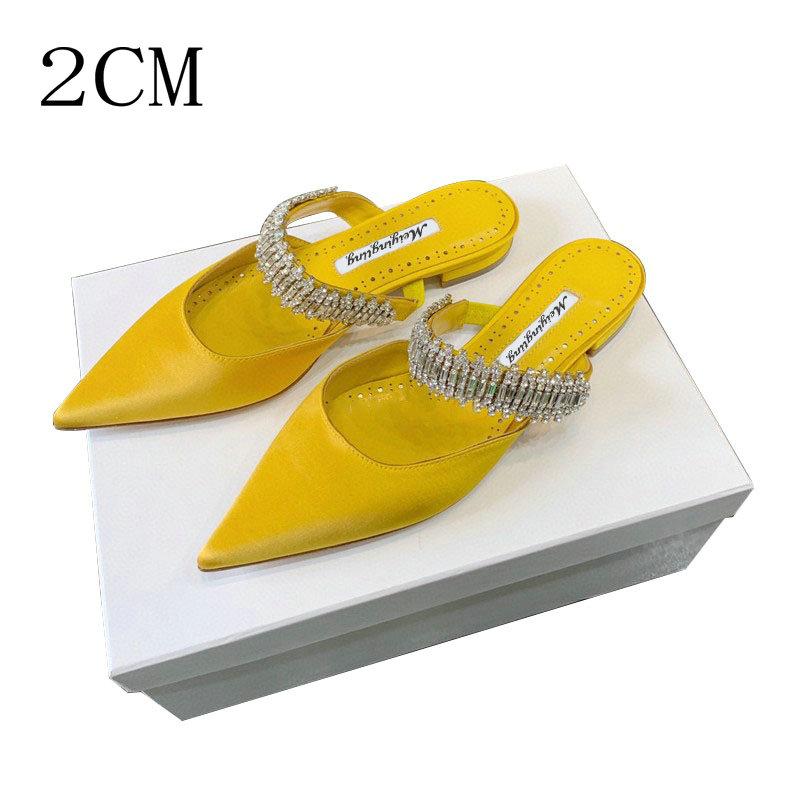 Fashion Women's High Heels Temperament Baotou Silk Rhinestones Muller Slippers Pointed Stiletto Pumps