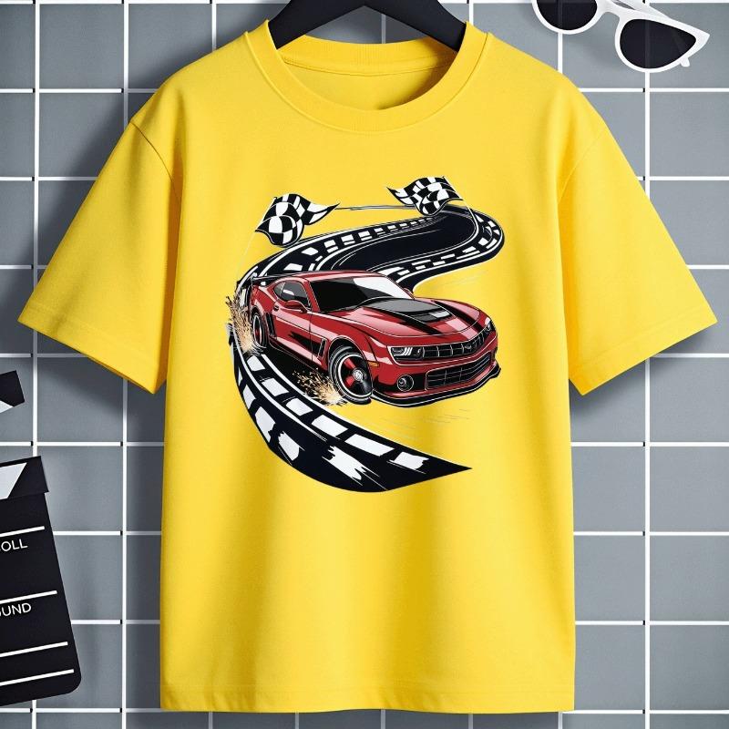 Kids Racing Car Speed Graphic Breathable Casual Short Sleeve T-Shirt