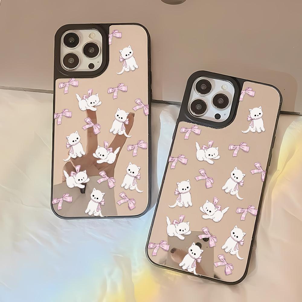 Mirror Phone Case for iPhone 15 11 13 14 for 15 16 Pro Max 12 13 16 Pro Cloud Flower and Animal Cute Style Phone Case