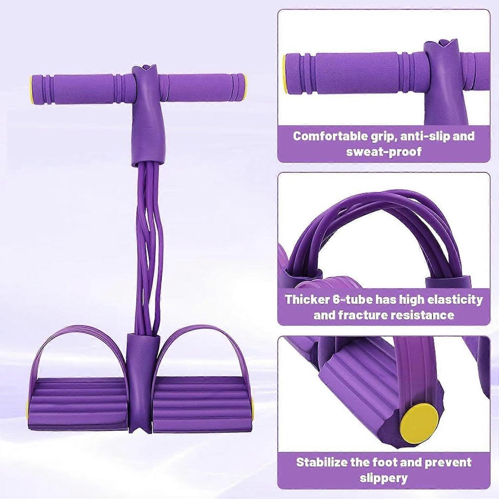 Multifunction Tension Rope, 6 Tube Foot Pedal Resistance Bands with Handles, Abdominal Exercise Equipment for Sit-Ups, Yoga, Full-Body Training, Home
