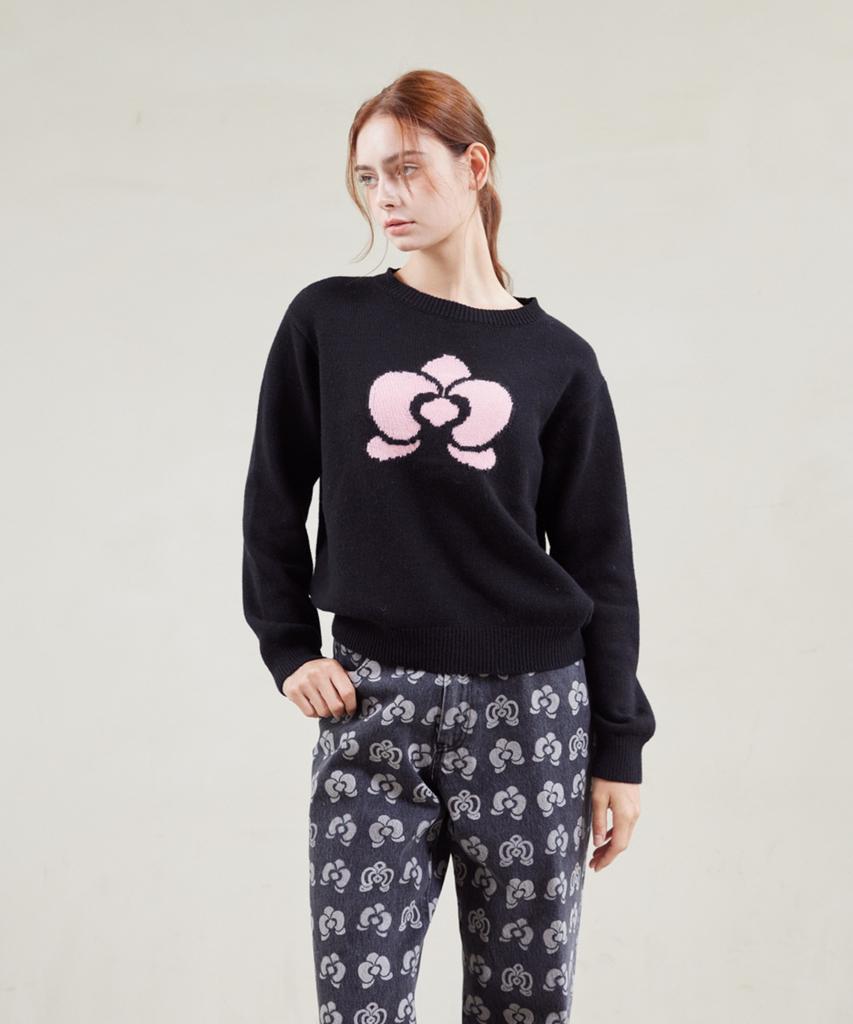 YUJEEOT Pink Phalaenopsis Knit Pullover