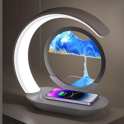Tischlampe USB Kabelloses Laden Schreibtischlampe 3D Sanduhr Ornamente Sandmalerei Nachtlicht für Büro Raumdekoration