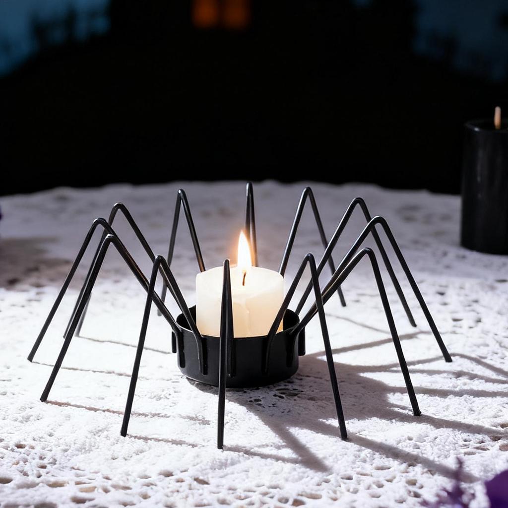 Gothic Spider Tealight Candle Holder - Metal Halloween Indoor Decor for Fireplace, Mantel, Apartment, Hotel Lobby Display