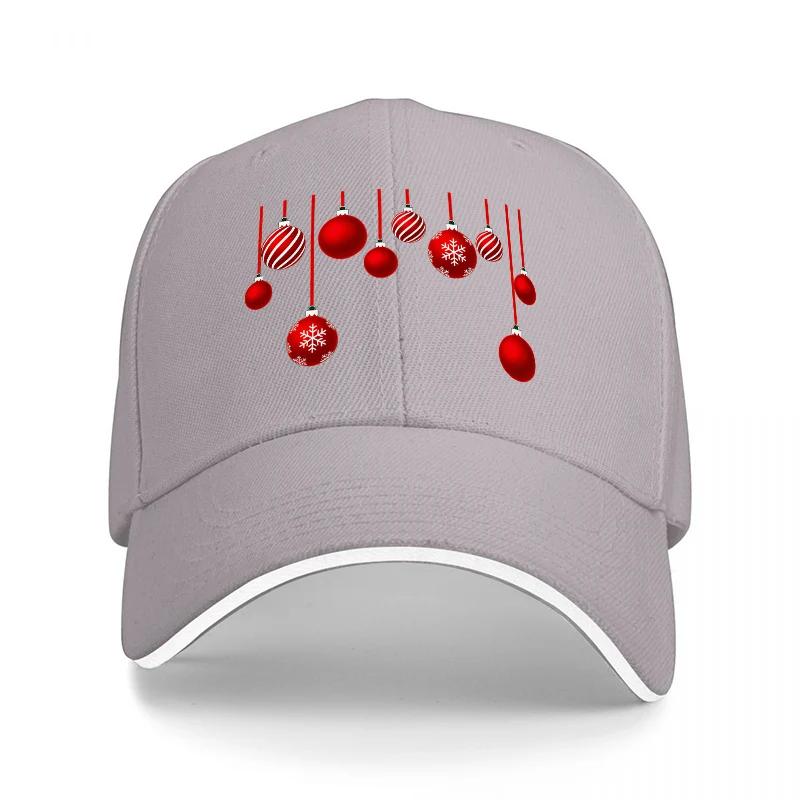 Christmas Ornaments Black Baseball Cap Holiday Design Red Baubles Pattern Fashion Accessory for Men and Women Casual Wear