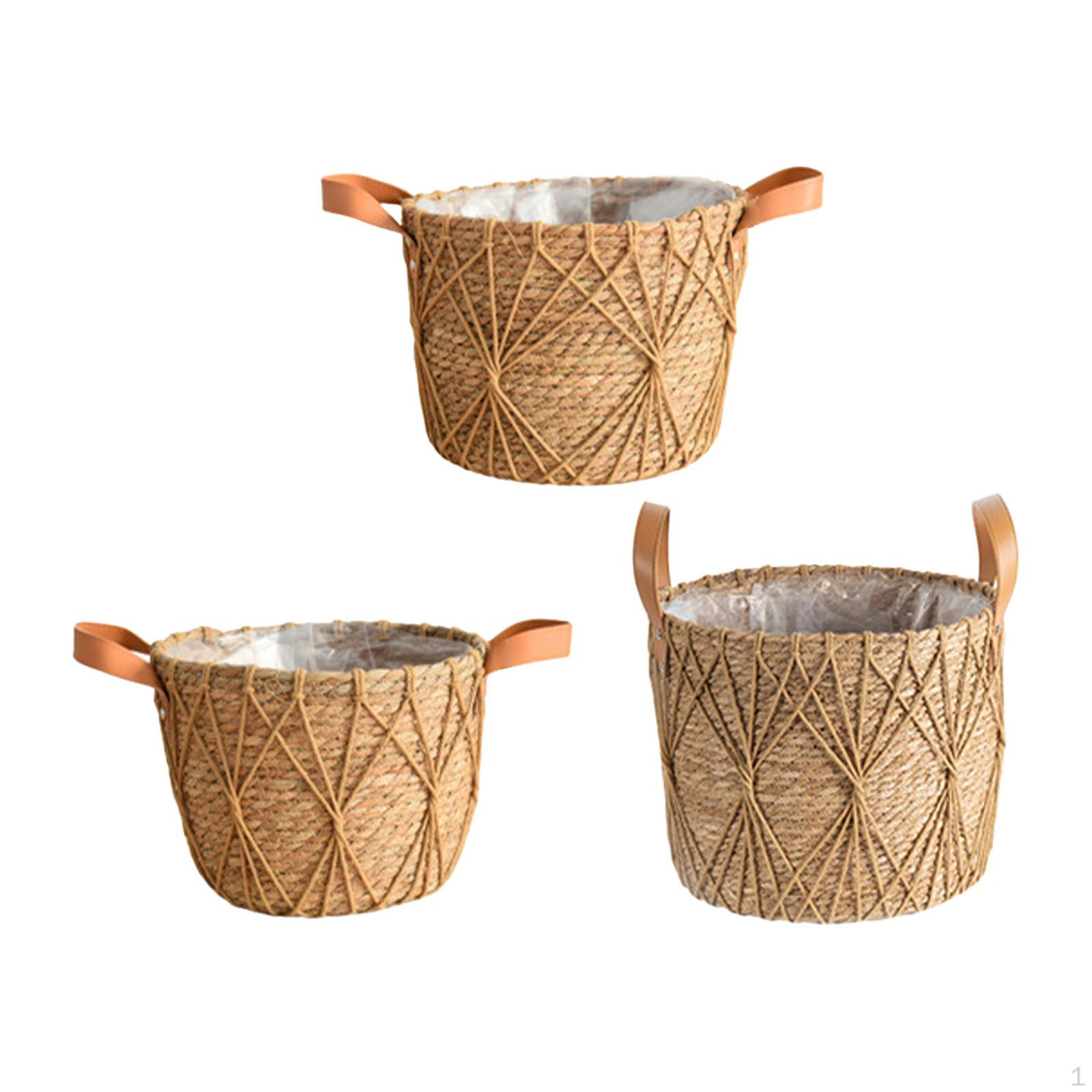 

Упаковка из 3 соломенных корзин для цветочных горшков, решения для хранения в помещении хаки