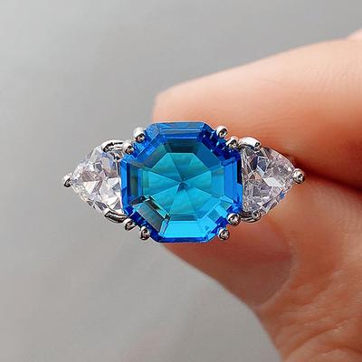 New Bright Blue/White CZ Lady's Rings Wedding Anniversary Party Luxury Elegant Finger Accessories Fashion Jewelry for Womenj