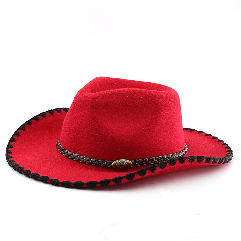 Western cowboy hat men's riding hat outdoor travel equestrian hat curved brim woolen top hat