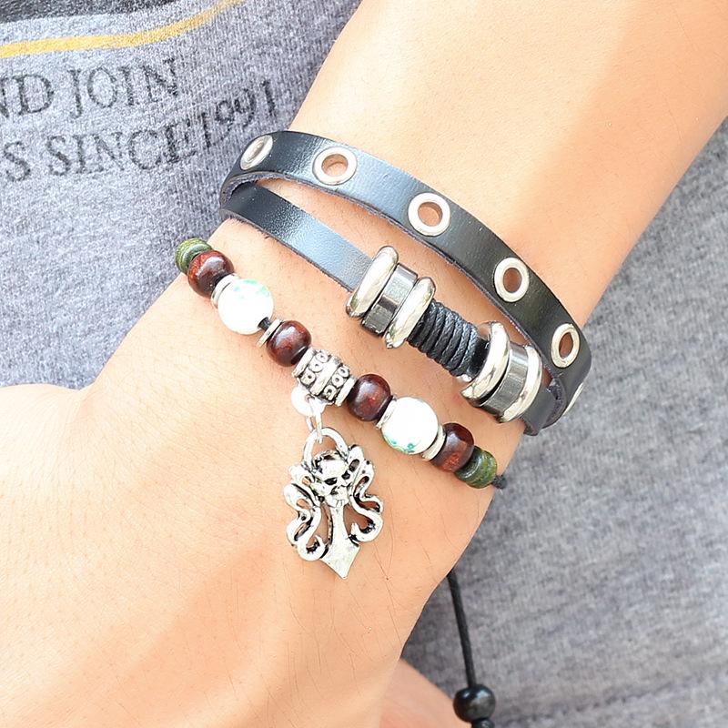 Men's Trendy Skull Alloy Beaded Bracelet