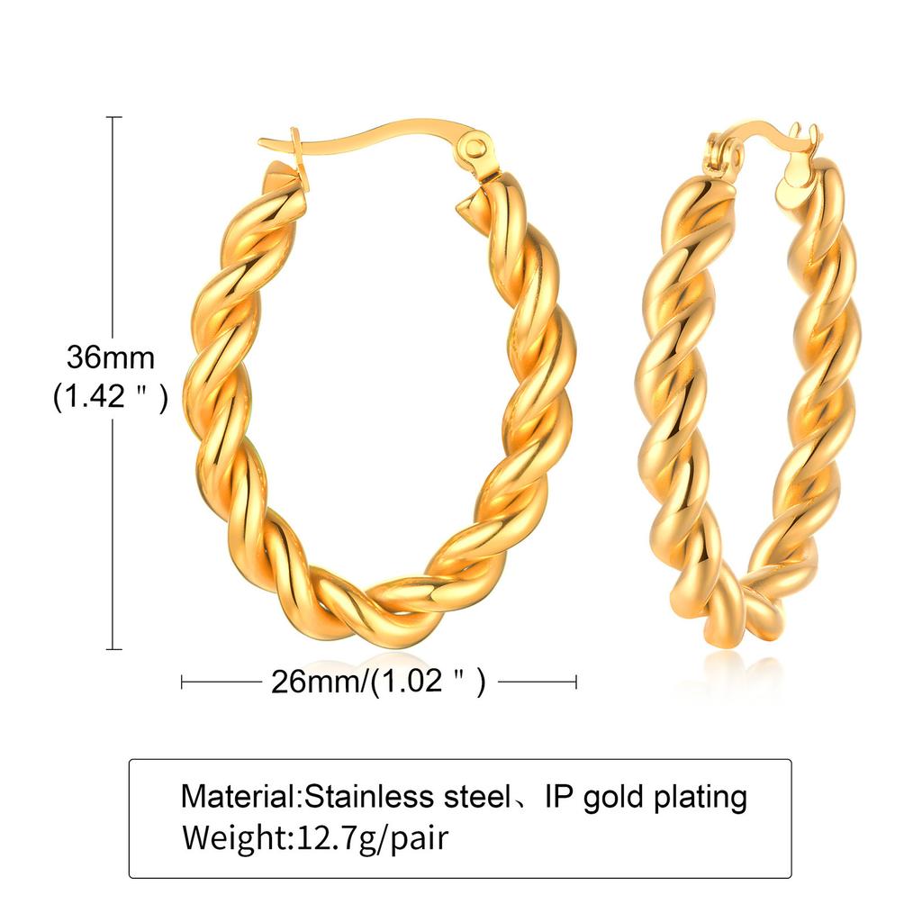 Stainless Steel Earrings, Twist Earrings, Gold C-shaped Earrings, Simple and Fashionable Women's Jewelry
