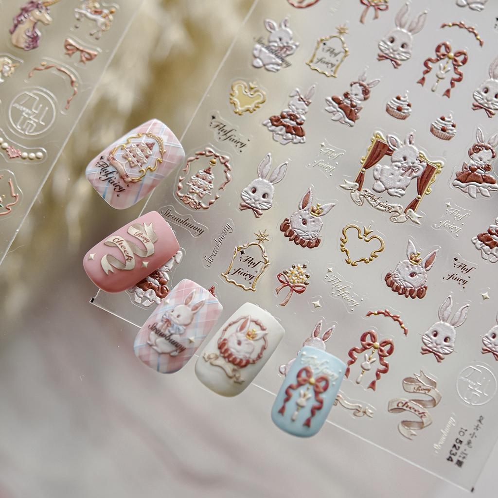 Halloween Nails Sticker 5D Embossed Cartoon Nail Art Stickers Retro Rabbit Self Adhesive Stickers For Nails DIY Manicure Decals