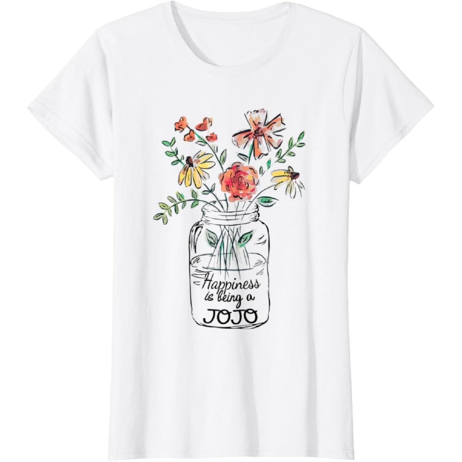 Womens Happiness Is Being Jojo Life - Flower Art-Grandma Tee S