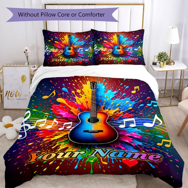 3PC Custom Name Music Colors Fusion Bedding Set Duvet Cover Closure Includes 1 Duvet Cover & 2 Pillowcases for Bedroom