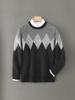Men's Diamond Pattern Wool Sweater - Color Block Round Neck Pullover for Autumn & Winter.