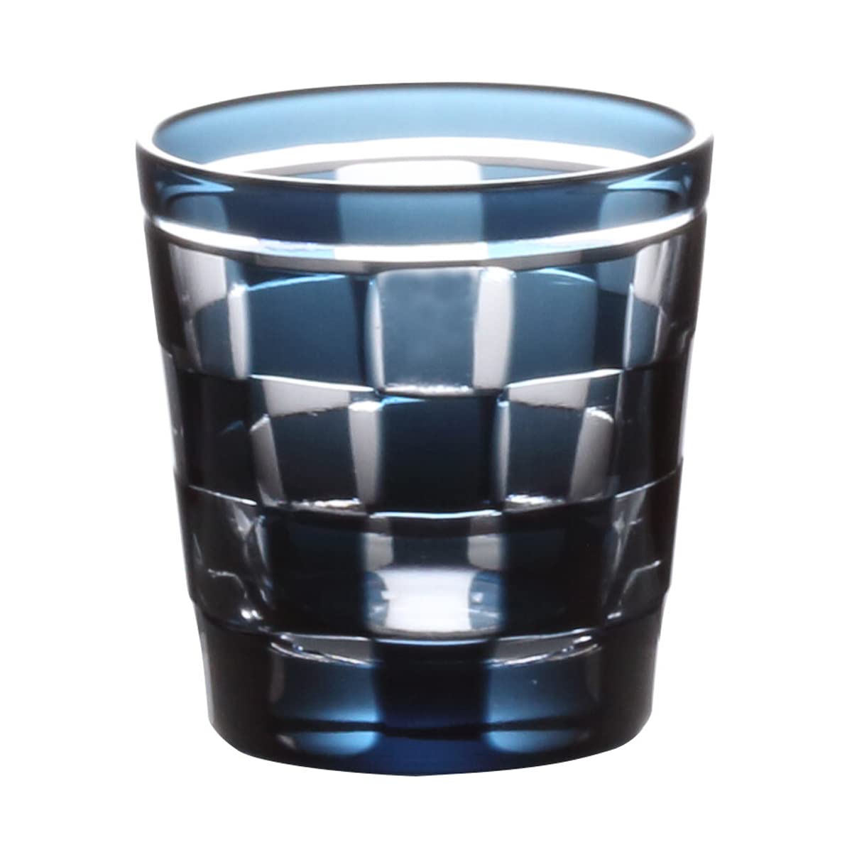 

Retro Kiriko Glass Checkered for Cold Checkered Current Model J-Kitchens Cup, Pattern, Small, Sake, 55xH58mm, 65cc, Blue, Kasho,