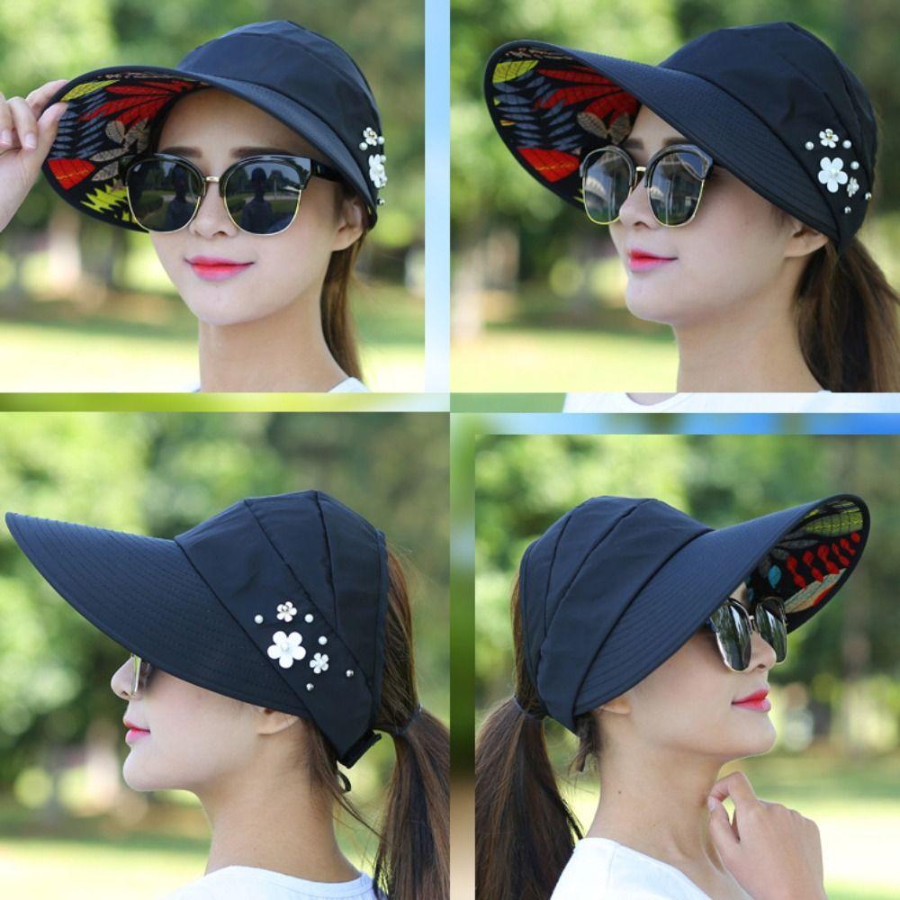 Wide Brim Summer Ponytail Cap UV Protection Beach Visor Cap Portable Women Sun Hat  Outdoor