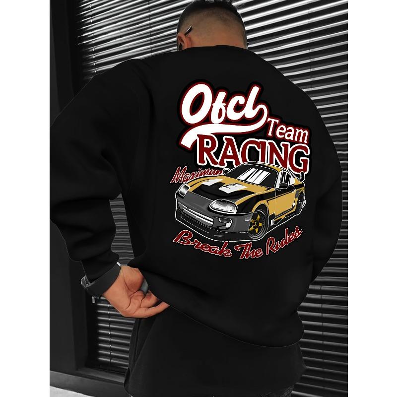 Men's Fashionable Creative Design Car Print Sporty Casual Commuter Versatile Long Sleeve Loose Fit Crew Neck Sweatshirt