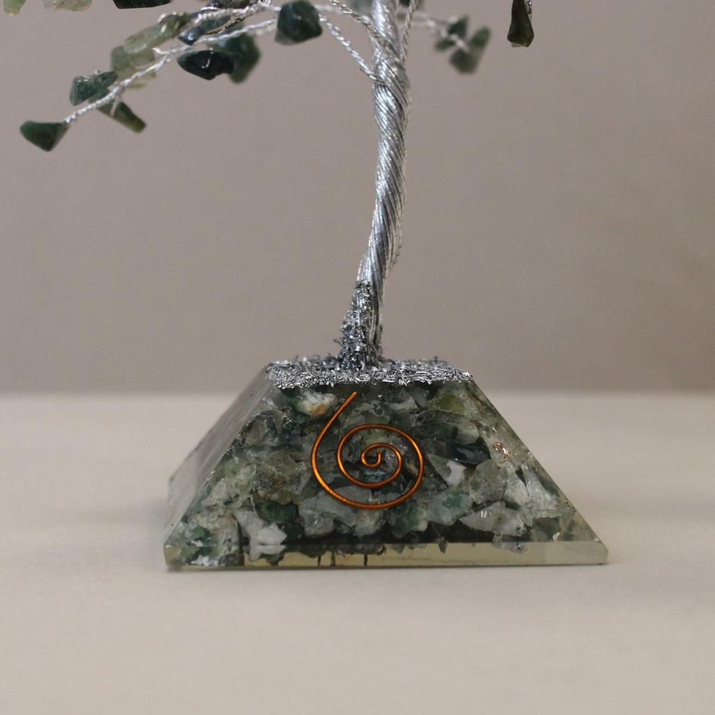 Moss Agate Crystal Tree Orgonite Base 160 Gemstones