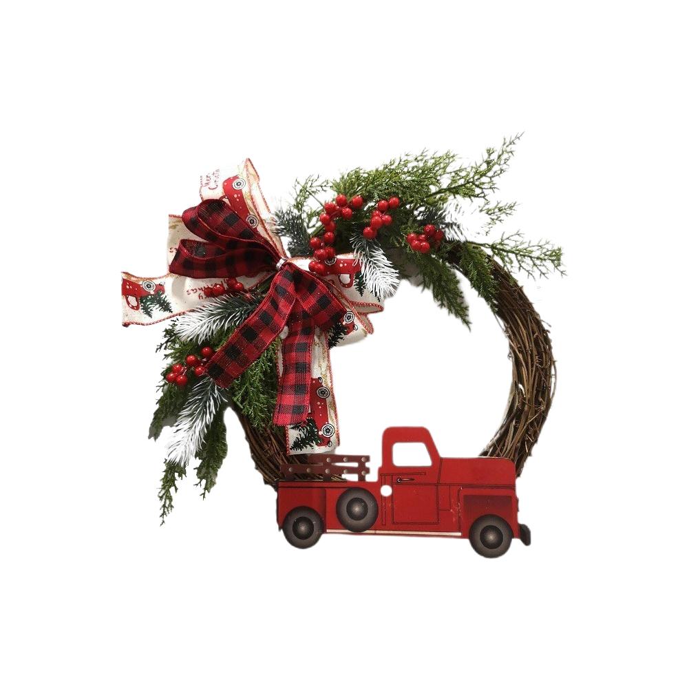 

1pcs Farmhouse Christmas Wreath 35x43cm Red Truck Straw Decor Door Hanger For Home Indoor Outdoor Holiday Christmas Decoration красный