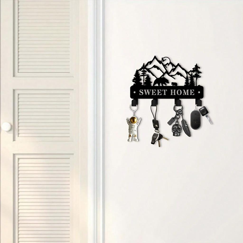 Bear Key Holder Heavy Metal Wall Hooks for Keys and Hats Space Saving Decor