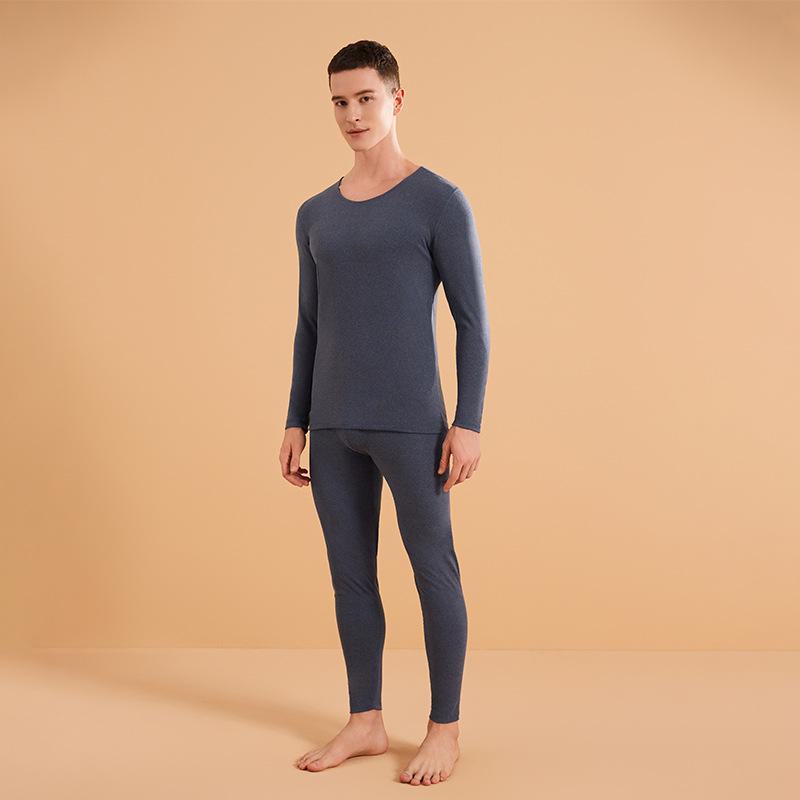 Women's Thermal Down Skincare Underwear Set - Autumn/Winter Round Neck Top & Bottom for Couples
