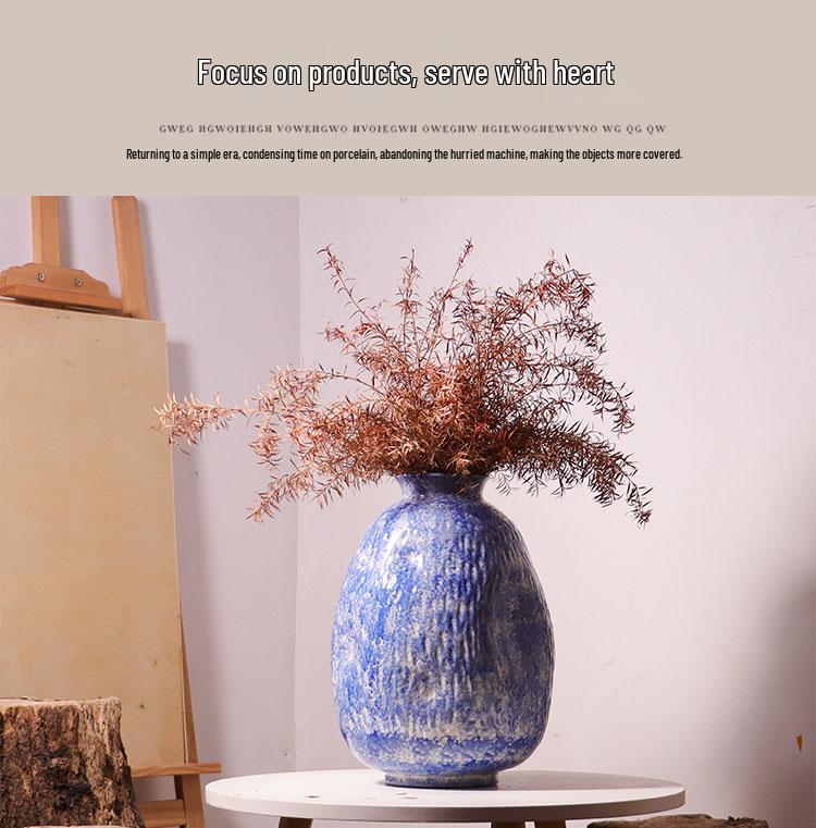 Nordic Minimalist Blue Ceramic Vase for Living Room Flower Arrangements