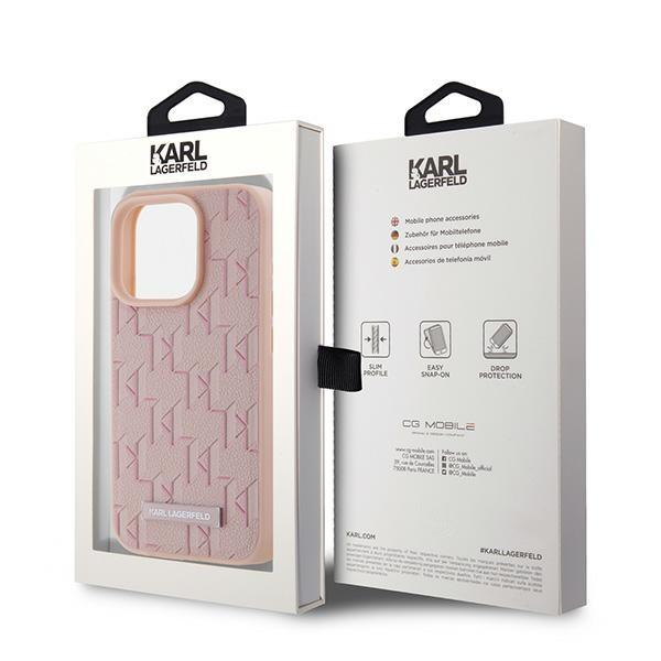 Karl Lagerfeld Klhmp15Lpkhporpp Iphone 15 Pro 6.1 Hardcase Różowy/Pink Leather Monogram Metal Logo Magsafe