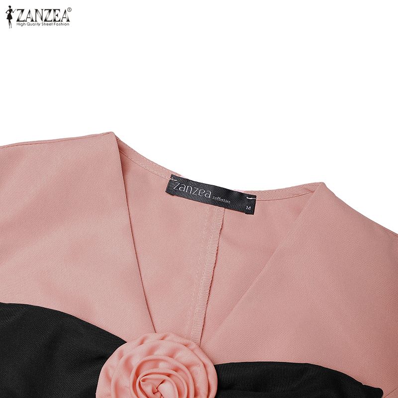 ZANZEA Women Elegant Casual V-Neck Short Sleeve A-Line Dress