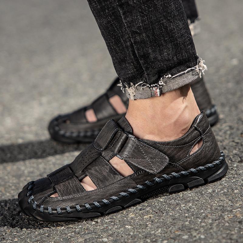 39-48 Summer Men's Closed Toe Large Size Genuine Leather Casual Sandals Outdoor Hiking Sandals