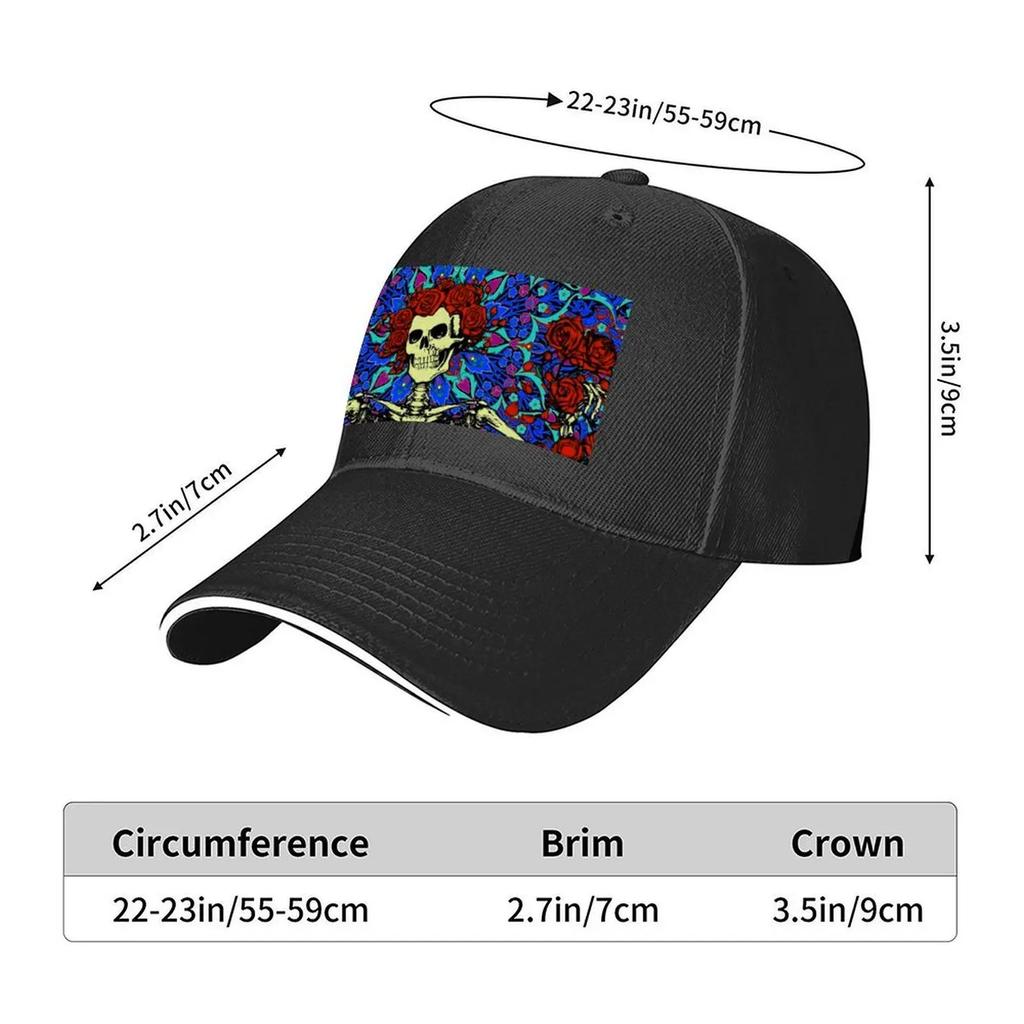 Psychedelic Grateful Day of the Dead Roses Skeleton Baseball Cap Fashionable Icon Designer Cap Mens Womens