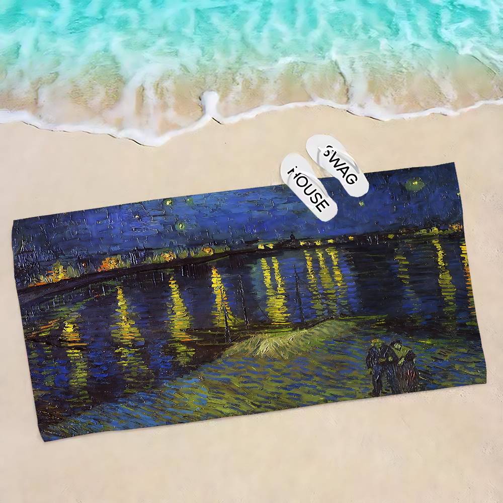 Van Gogh Starry Sky Art Microfiber Printed Beach Towel Mountain Climbing Yoga Beach Swimming Running Absorbent Soft Towel