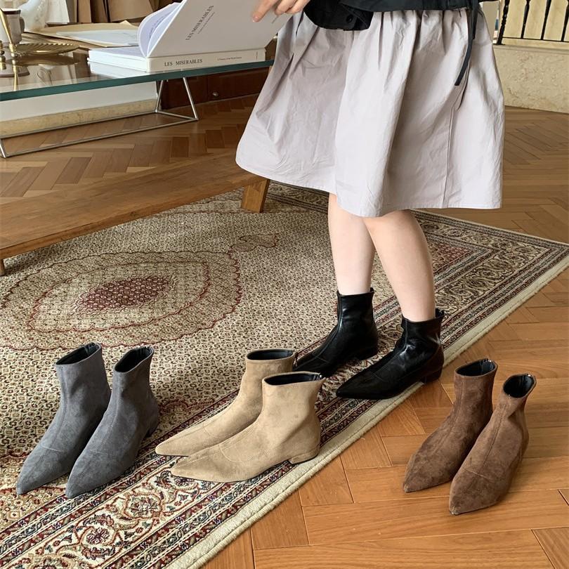 French Fashion Pointed Thick Heel Short Boots Women's 2025 Autumn and Winter New Versatile Elastic Thin Boots Niche Martin Boots