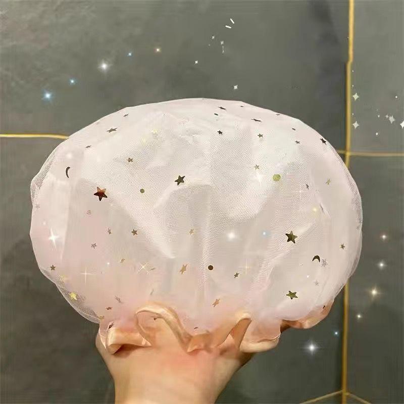 Vodotěsná dvouvrstvá sprchová čepice Starry Sky Design Módní opakovaně použitelný koupací klobouk Kuchyňský hygienický klobouk odolný proti oleji