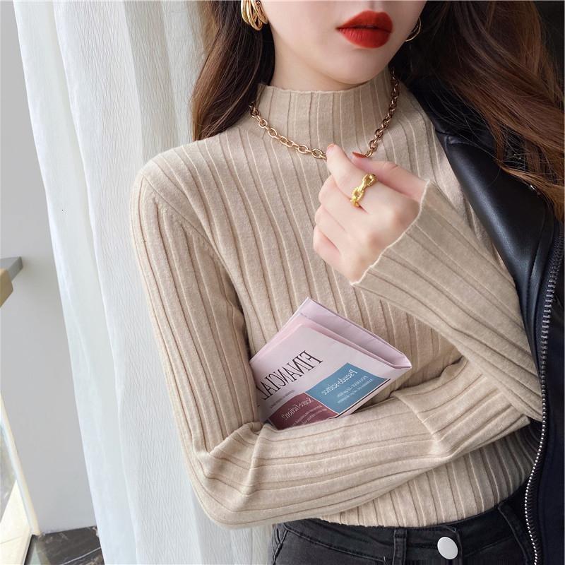 Autumn and Winter Semi-turtleneck Bottoming Sweater Women's Inner Pit Strip Pullover Shirt Solid Color Casual Tops Elegant Thin Simple Clothing